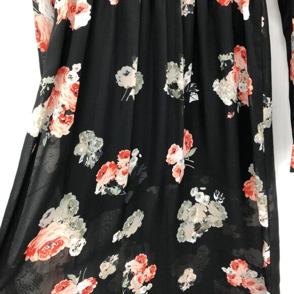 MINKPINK Black Floral V-Neck Long Sheer Sleeve Maxi Dress size XS - Picture 5 of 14